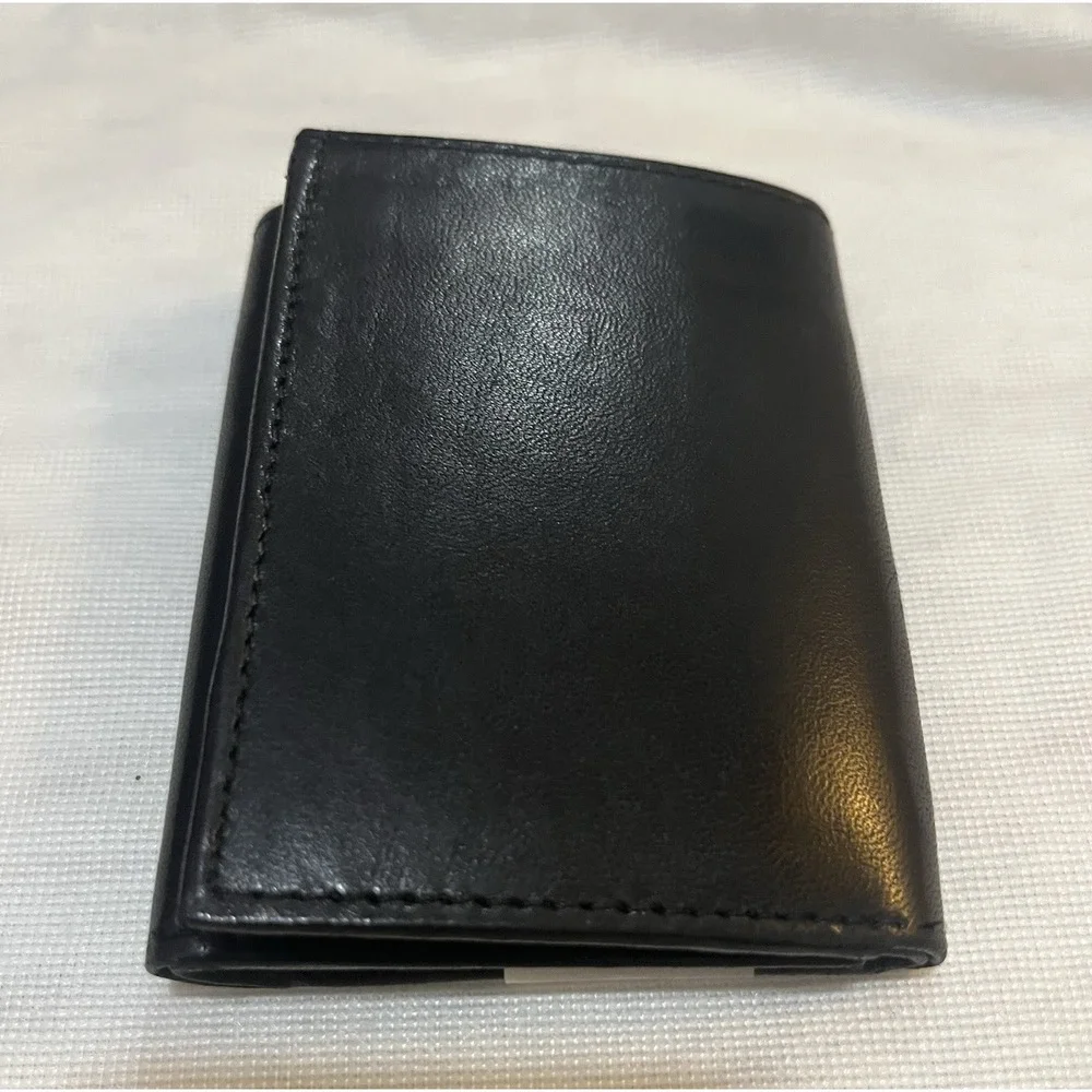London Stitch Men's Trifold Black ‎ Genuine Leather Billfold